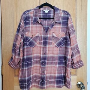 Natural Reflections Purple and Pink Plaid Button-Up Shirt